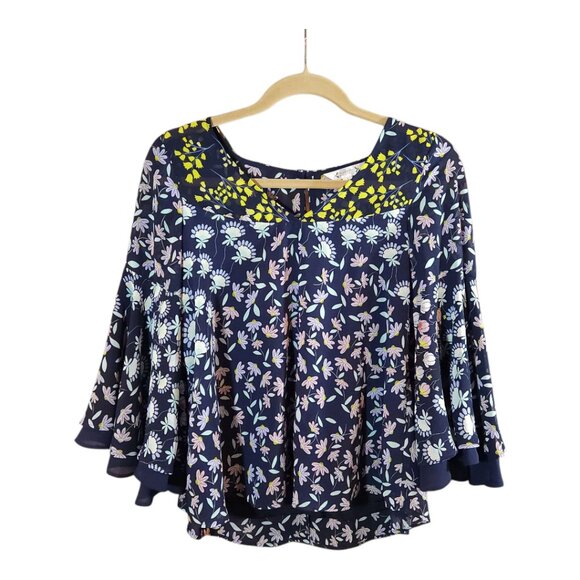 Nanette Lepore Spring Bloom Bell Sleeve Floral Chiffon V-neck Blouse Women's S - Picture 3 of 9